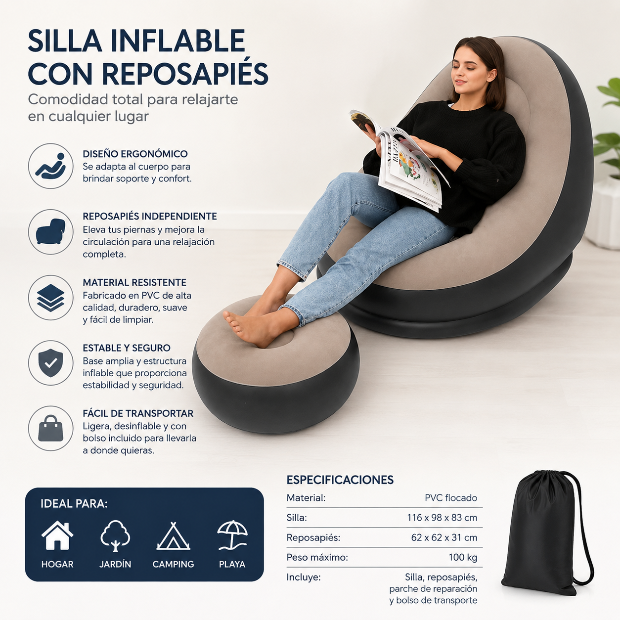 Silla Inflable Plegable Dos Piezas